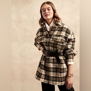 Banana Republic Oversized Italian Boucle Shirt Jacket Camel Small Petite